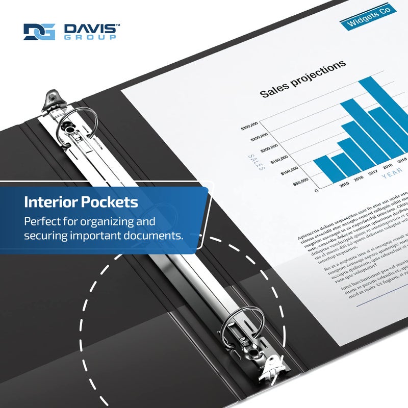 Davis Group مجلدات Easyview Premium ذات 3 حلقات مع أغطية شفافة وحلقات دائرية، مجلدات للمدرسة أو المكتب، 1.5 بوصة، عبوة من 6 قطع، أسود - Image 5